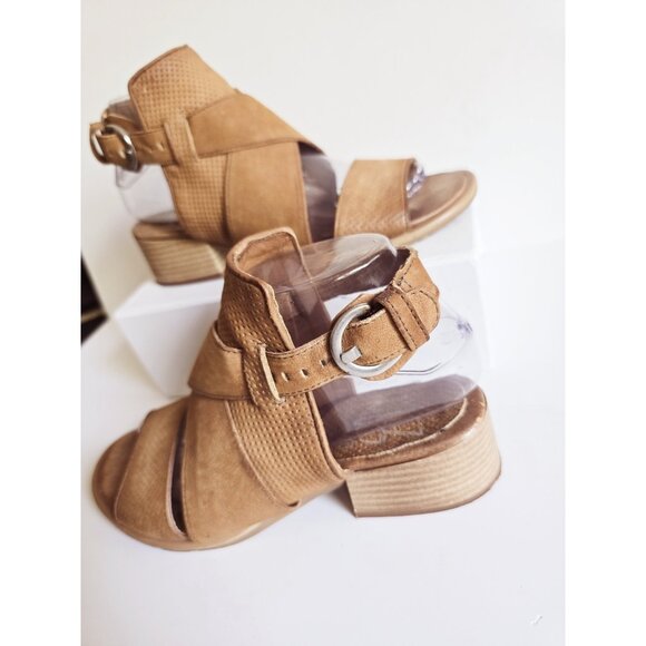 Miz Mooz Fiji Buckle Leather Strappy Criss Cross Open Peep Toe Sandals 37 6.5 7 - Picture 3 of 12